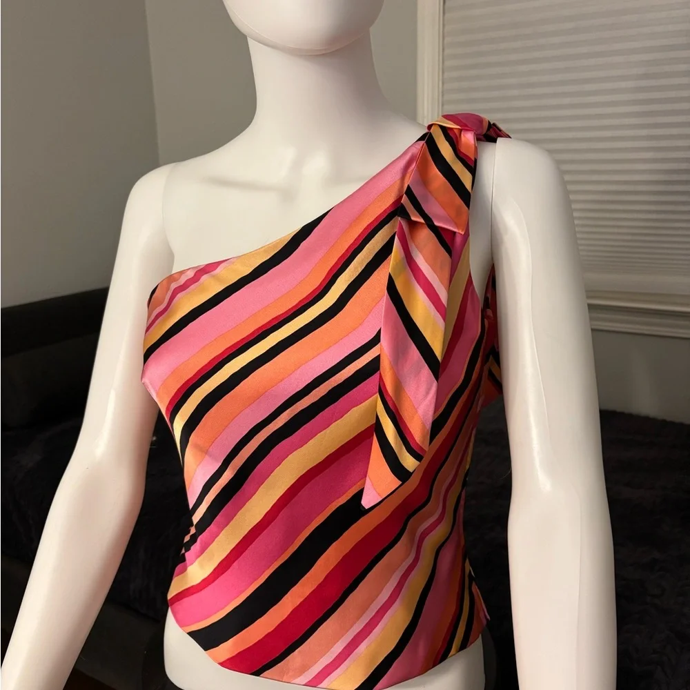 Kay Unger Multicolor Striped One-Shoulder Top - Picture 1 of 4